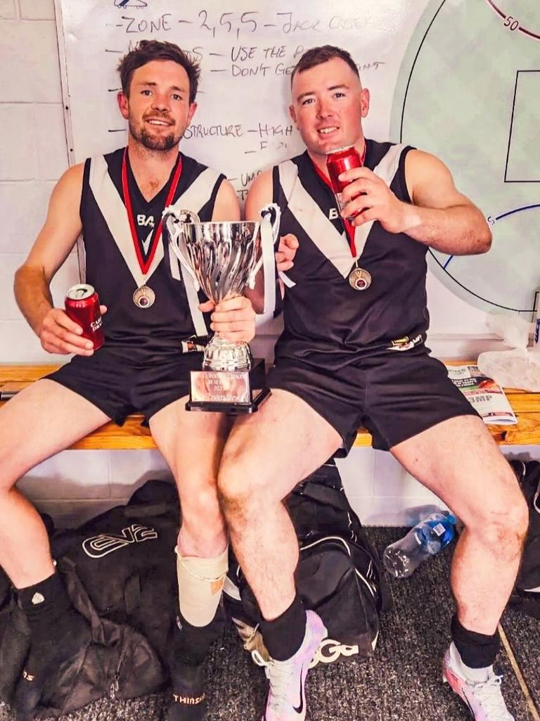 Away from work, footy takes priority for Dylan Barlow (right). Picture: Supplied