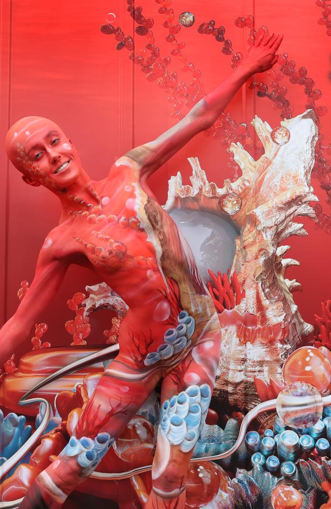 A painted living art performer blends in with the coral theme at the Penfolds marquee. Picture: David Caird