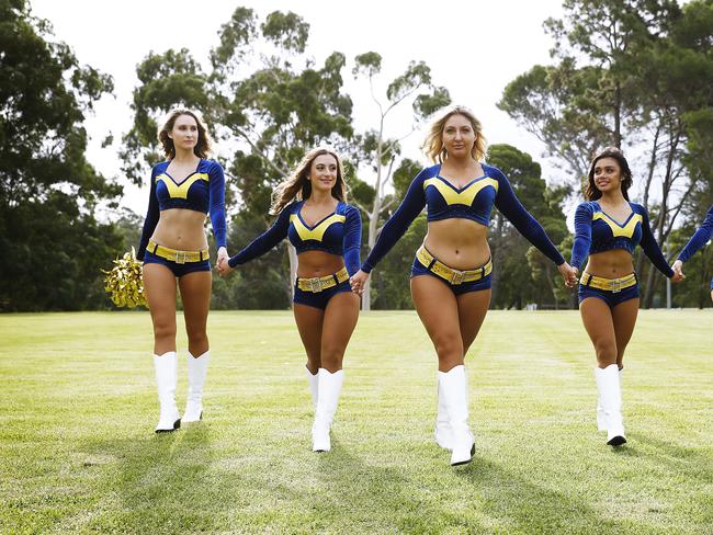 WEEKEND TELEHGRAPH - 4/2/21*** MUST NOT PUBLISH BEFORE CLEARING WITH PIC EDITOR JEFF DARMANIN ***Cheerleaders from the Parramatta Eels NRL side pictured after learning they will no longer be employed moving into season 2021. L to R, Marival D'Jamirze, Alyssa Mesiti, Sarah Davis, Ieasha Brown and Rochelle Salatino.  Picture: Sam Ruttyn