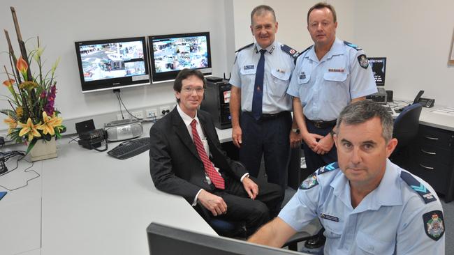 Senior Constable Stephan Pursell (front) at the Mooloolaba Police Beat opening with then Minister Neil Roberts, Acting Deputy Commissioner Colin McCallum, Officer in Charge of the Mooloolaba Police Beat Sergeant Steve McDonald in 2010. Picture: Brett Wortman / Sunshine Coast Daily