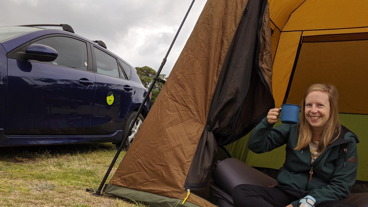 Mel during one of their holidays funded by renting out their driveway car space.