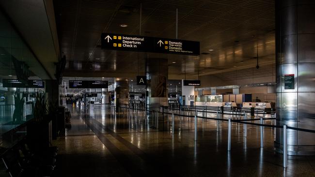 An empty international departures terminal at Melbourne Airport on Thursday. Picture: Asanka Ratnayake/Getty Images