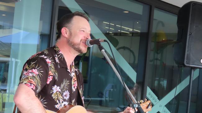 Councillor Ben Hood entertaining the crowds at the opening day of the 2023 South Australian Country Swimming Championships. Picture: Arj Ganesan