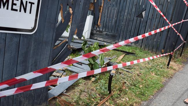 A broken star-picket post among the remains of Ms Threfall’s side fence. 