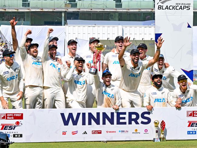 New Zealand humbled India 3-0 to put a major hurdle in the powerhouse’s WTC plans. Picture: AFP