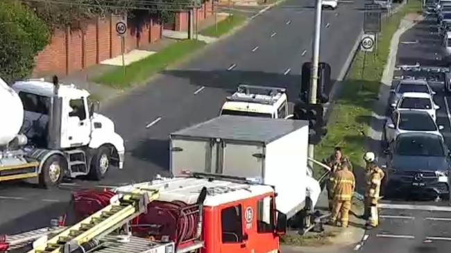 Emergency services responded to reports of a truck crashing into a pole on Banksia St in Heidelberg about 10 am on Wednesday.