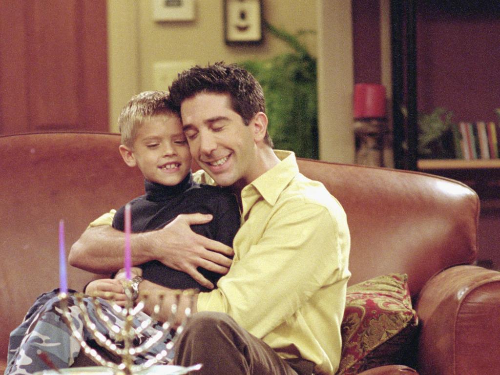 "The One with the Holiday Armadillo": Cole Mitchell Sprouse as Ben Geller, David Schwimmer as Ross Geller. Picture: NBC via Getty