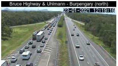 Northbound congestion on the Bruce Highway toward the Sunshine Coast
