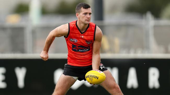 Conor McKenna at Essendon training in March before flying back to Ireland. Picture: Getty Images