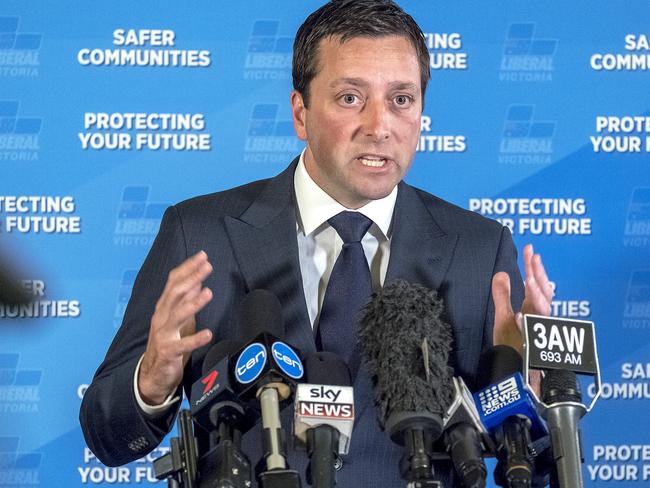 Victorian Opposition Leader Matthew Guy speaks to the media. Picture: AAP Image/Luis Enrique Ascui