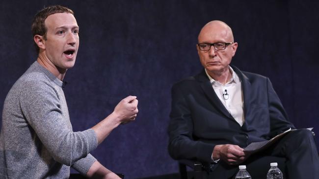 Facebook CEO Mark Zuckerberg and News Corp CEO Robert Thomson in 2019. Picture: Getty Images