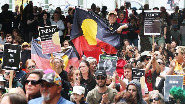 Change the Date/Invasion Day rally on Parliament Lawns, Hobart. Picture: Nikki Davis-Jones