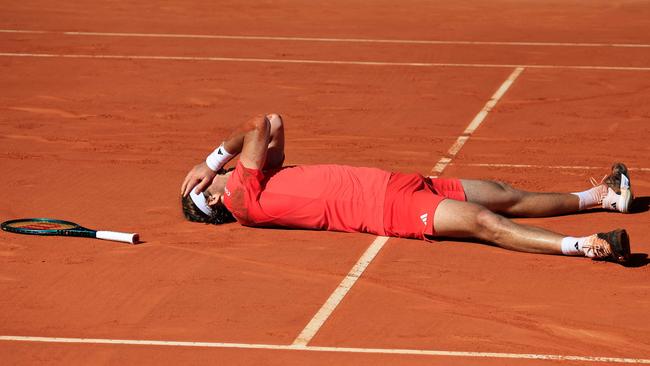 Greece's Stefanos Tsitsipas celebrates after winning the Monte-Carlo Masters. Picture: Valery Hache/AFP