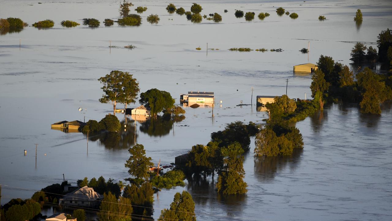 Flood affected areas are seen from a helicopter in the Windsor and Pitt Town areas along the Hawkesbury River near Sydney. Picture: AAP