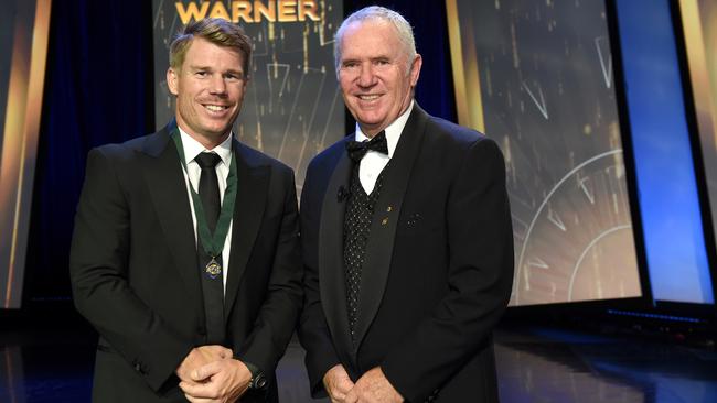 Allan Border Medallist David Warner with Alan Border. Picture: Mike Keating.