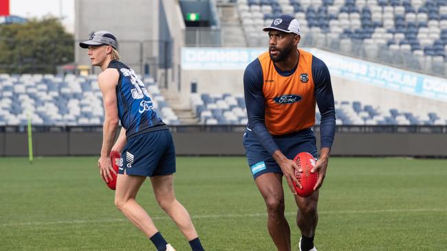 03-07-2023 Geelong Cats training at GMHBA Stadium Esava Ratugolea. Picture: Brad Fleet