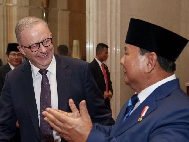 Australian Prime Minister Anthony Albanese is pictured with President of Indonesia Prabowo Subianto, as they meet in Jakarta . Picture: NewsWire Handout
