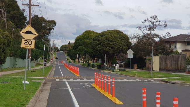 The controversial trial bike lane on Northumberland Rd, Pascoe Vale.