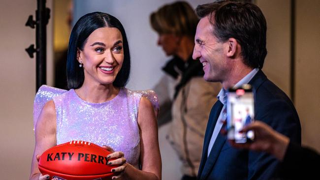 AFL Chief executive Andrew Dillon during press conference to present Katy Perry for 2024 Telstra Pre-Game Entertainment at the MCG. NewsWire/Nadir Kinani