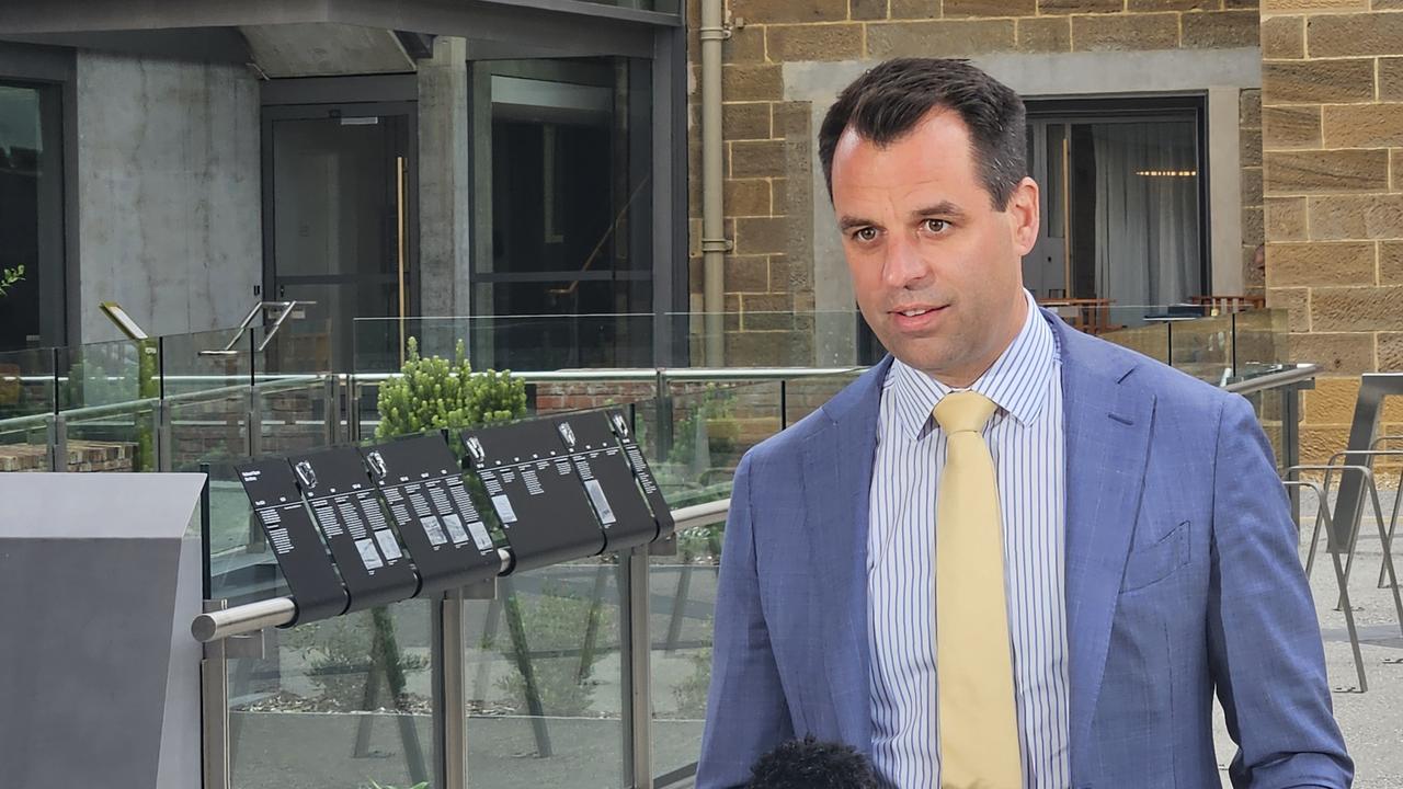 Labor's shadow treasurer Josh Willie speaks to the media at Parliament Square in Hobart on Monday, March 17, 2025.