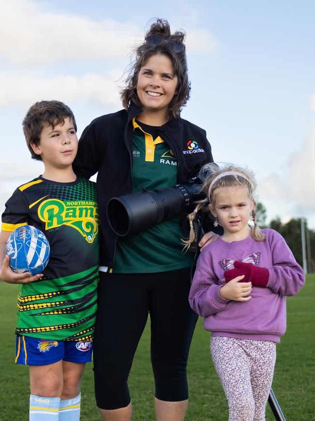 Kate Box with her two youngest kids, Kallen, 8, and Adele, 5. Picture: Claire Martin