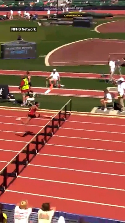 Hurdler wins race with insane move