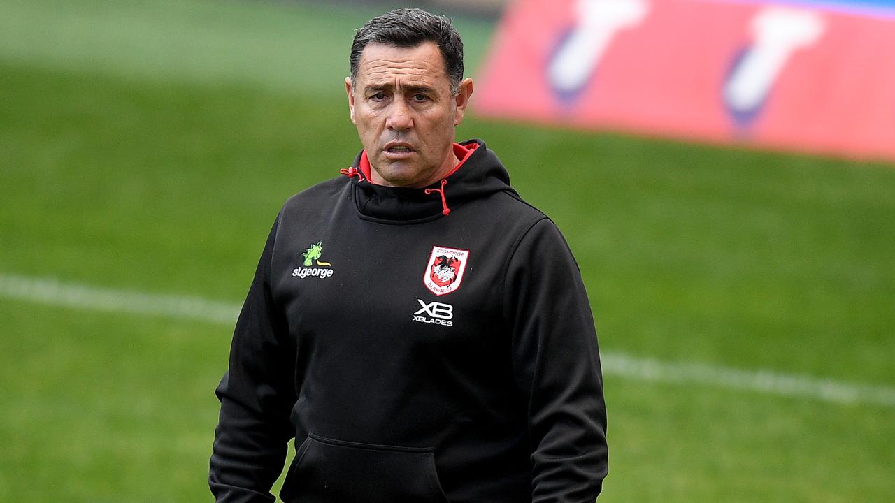 Dragons assistant coach Shane Flanagan looks on during the warm-up ahead of the Round 4 NRL match between the Canterbury-Bankstown Bulldogs and the St George Illawarra Dragons at Bankwest Stadium in Sydney, Monday, June 8, 2020. (AAP Image/Dan Himbrechts) NO ARCHIVING, EDITORIAL USE ONLY