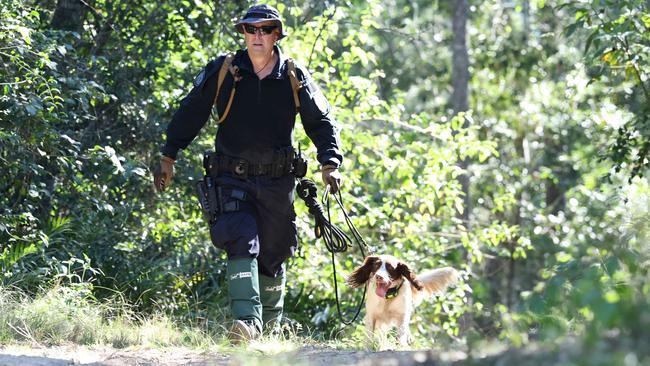 Police with a dog and SES conduct a search in Good Night Scrub National Park looking for the missing 17 year old Pheobe Bishop. Pics Adam Head