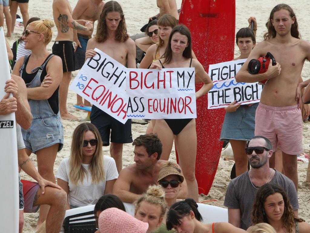 Protest at Burleigh against an oil company drilling in the Great Australian Bight. Pic Mike Batterham.