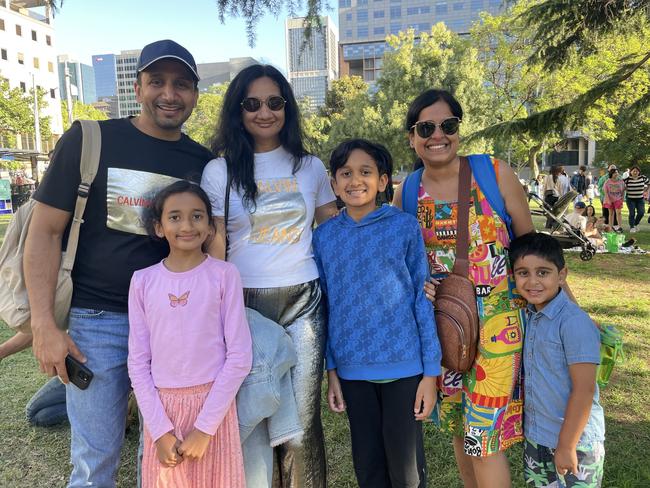 Malviya and Tripathy family at Flagstaff Gardens in the Melbourne CBD for the 2024 New Year's Eve fireworks. Picture: Himangi Singh