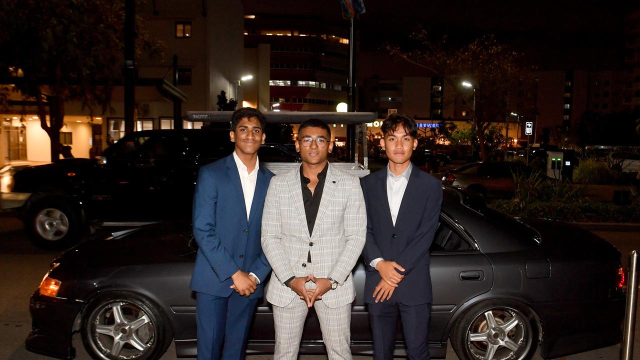 ANNANDALE CHRISTIAN COLLEGE school formal 2022 at Ridges Southbank. Jaise Jaimon, Allen Mangalaseril, Chrit Soe. Picture: Evan Morgan