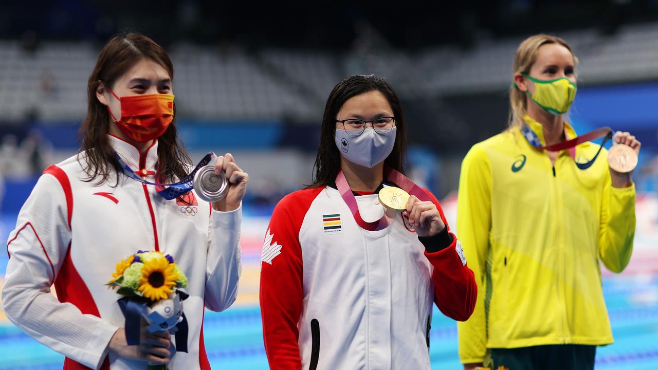 Silver medallist Yufei Zhang of Team China, gold medallist Margaret Macneil of Team Canada and bronze medallist Emma McKeon of Team Australia. Picture: Getty Images