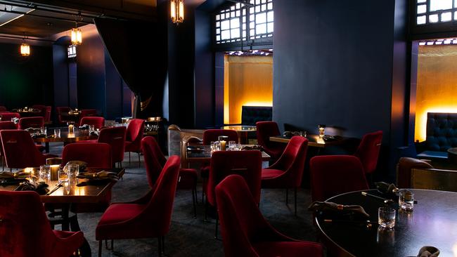 The dark and moody dining room at Boom Boom Room Izakaya in Brisbane's CBD.