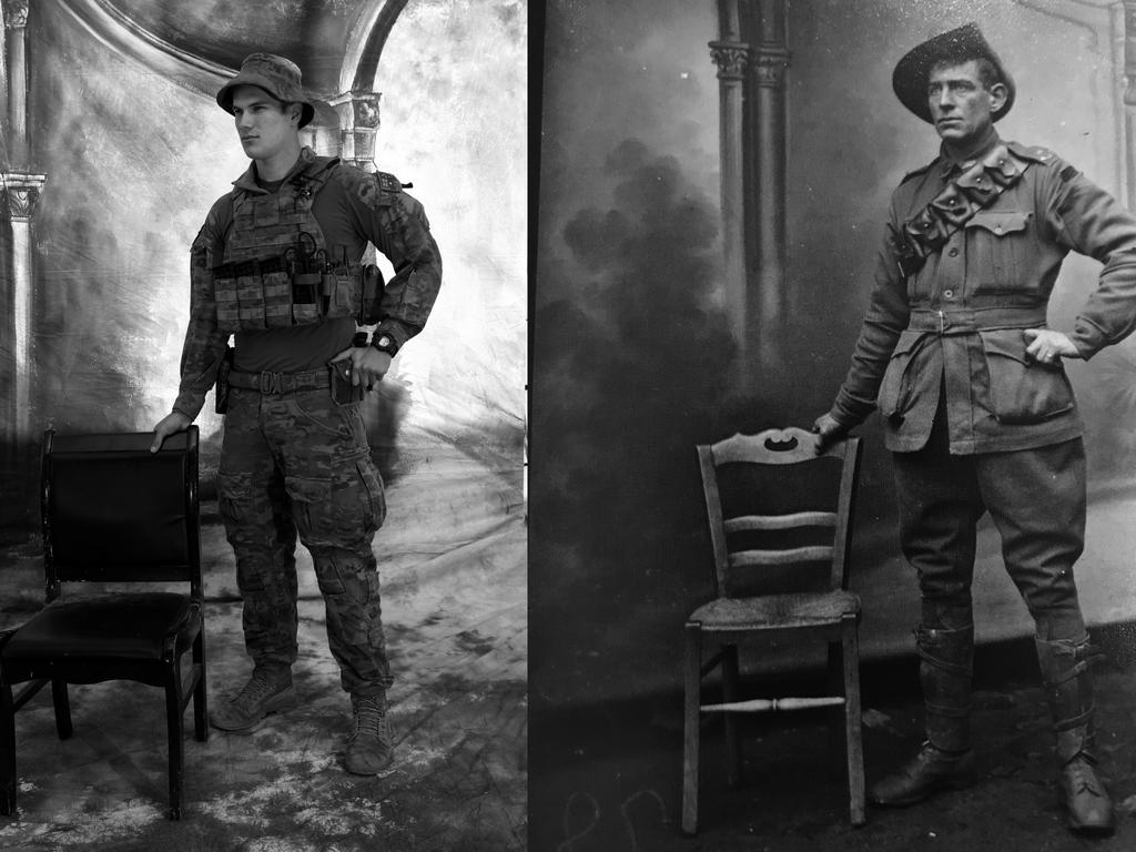 On left: PTE Daniel Coonan, 22 from Roma Qld. Danniel was with 3RAR in Afghanistan. Picture: Gary Ramage The photograph on the right was taken in France during WW1 of an Aussie digger.
