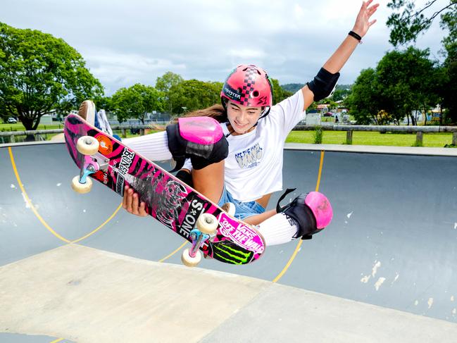 Olympic Gold Medallist Arisa Trew at Elanora Skatepark on the Gold Coast, Saturday, January 25, 2025 - Picture: Richard Walker