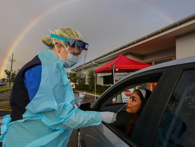 Local resident Amreen Khan attending The Crossroads Hotel Pop up COVID 19 testing clinic in Casula in Sydney. Photo: NCA Newswire/ Gaye Gerard