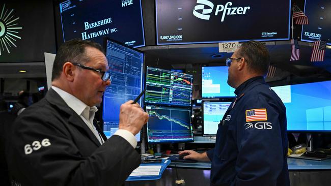 Traders work on the floor of the New York Stock Exchange. Picture: Angela Weiss/AFP