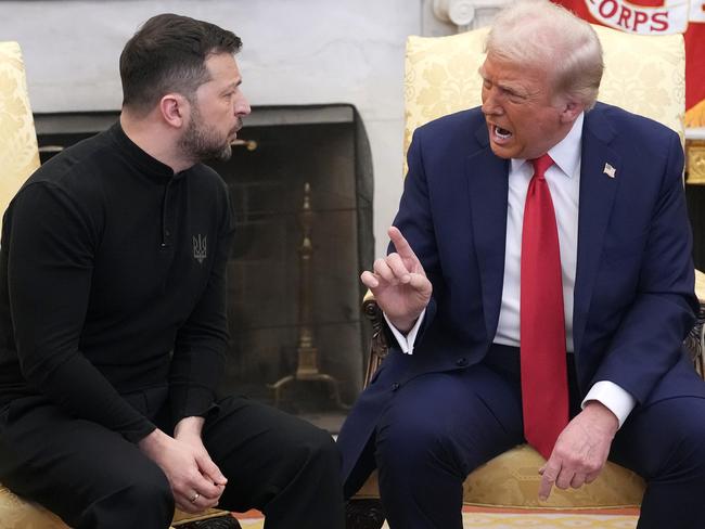 President Donald Trump and Ukrainian President Volodymyr Zelensky’s heated meeting in the Oval Office. Picture: Andrew Harnik