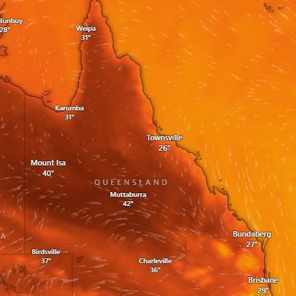Parts of Queensland could swelter though 43C temperatures this week. Picture: Windy