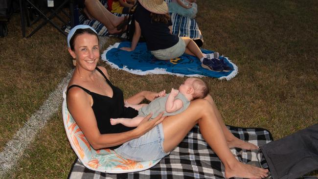 Joann Forgan and Baby Agatha at the 2024 AFL match between Gold Coast Suns and North Melbourne at TIO Stadium. Picture: Pema Tamang Pakhrin