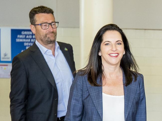 Premier Peter Gutwein followed by GCC Mayor Kristie Johnston, Jane Howlett, Minister for Sport and Recreation and JackJumpers CEO Simon Brookhouse. Premier Peter Gutwein at the DEC to announce the commencement of building works. Picture: Richard Jupe