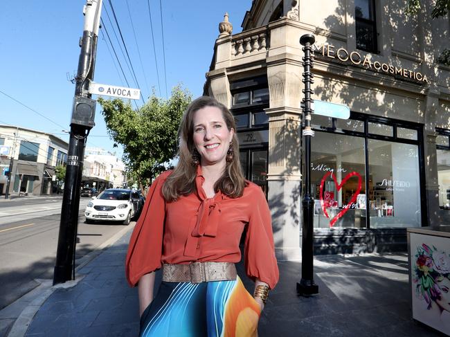 17/02/2020  Jo Horgan, founder of Mecca Cosmetica at her Toorak Road store, near where her first store opened 21 years ago. Mecca Cosmetica, will be opening the company's largest store in Sydney's iconic Gowings Building in the second half of this year. Picture: David Geraghty / The Australian.