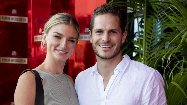 Amy Pejkovic and David Zaharakis stepped out at the Australian Open. Picture: Tennis Australia/Fiona Hamilton