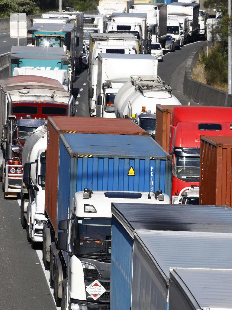 There were massive delays in the area of the Port of Brisbane Motorway protest. Picture: NCA NewsWire/Tertius Pickard