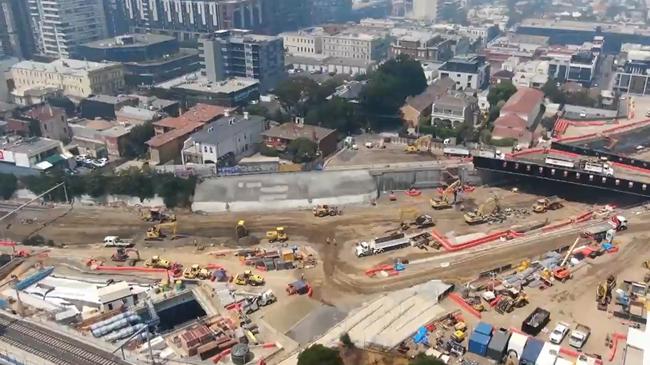 Major Metro Tunnel works near South Yarra Station.