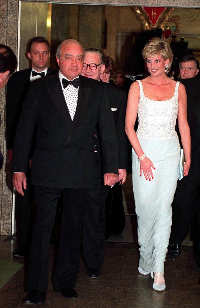 Princess Diana with Mohammed Al Fayed attending a charity dinner for the Harefield Heart Unit held at Harrods, London, in February 1996. Picture: Getty
