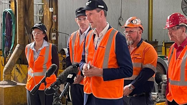 Minister for Transport and Main Roads Mark Bailey and member for Maryborough Bruce Saunders at the signing of the $4.6 billion contract at Downer on Friday.