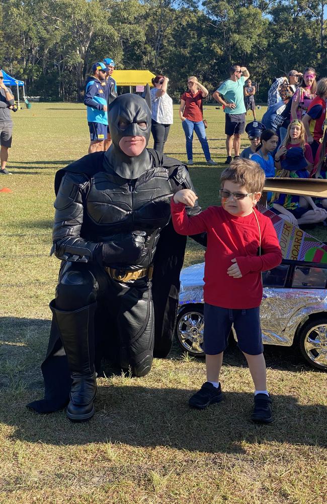 Batman with Slater Clifton-Walker at his Hero day fundraiser for brain cancer research