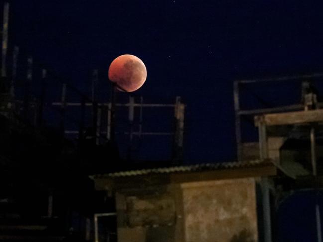 Total eclipse of the moon between 4am and 6am at Port Adelaide. Picture: AAP