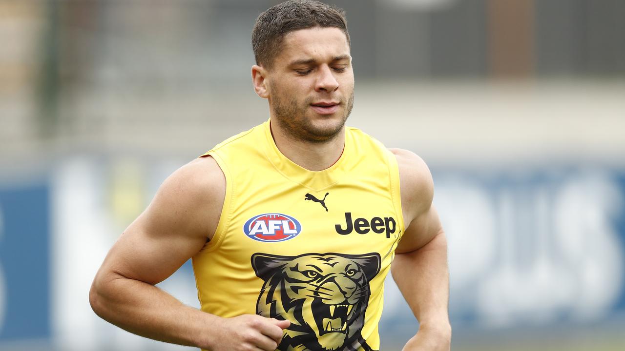 Star Tiger Dion Prestia is on the sidelines again with a hamstring setback. Picture: Darrian Traynor/Getty Images